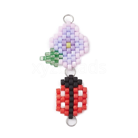 Handmade Glass Seed Beads Woven Connector Charms PALLOY-MZ00311-02-1