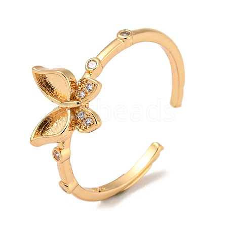Brass with Cubic Zirconia Open Cuff Rings RJEW-B052-05G-02-1