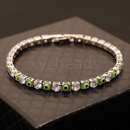 Brass & Clear Cubic Zirconia & Resin Evil Eye Tennis Bracelets for Women FS-WG6CA97-05-1