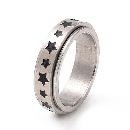 Black Enamel Star Rotating Fidget Band Ring RJEW-I089-18P-1