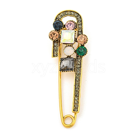 Alloy Colorful Rhinestone Safety Pin Brooch JEWB-U006-18G-1