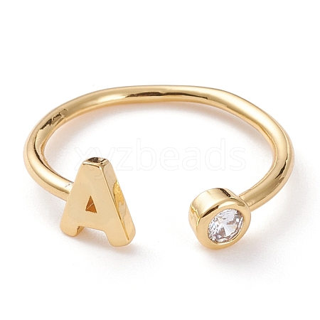 Brass Micro Pave Clear Cubic Zirconia Cuff Rings RJEW-J074-01G-A-1