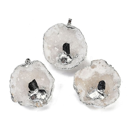 Natural Tourmaline & Druzy Agate Geode Pendants G-G162-02P-04-1