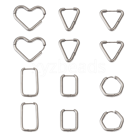 Mega Pet 12Pcs 6 Style 303 Stainless Steel Hoop Earrings for Women EJEW-MP0001-01-1