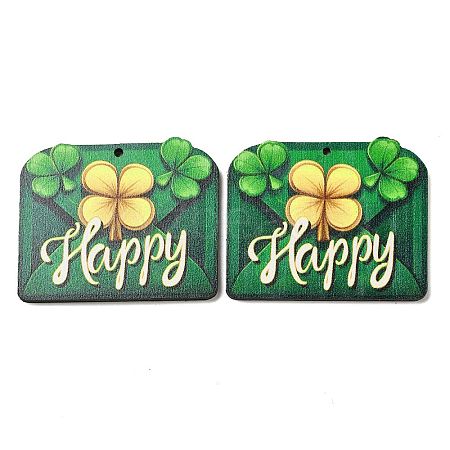 Saint Patrick's Day Single Face Printed Wood Pendants WOOD-E016-05-1