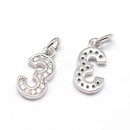 Real Platinum Plated Tone Brass Micro Pave Cubic Zirconia Number Charms ZIRC-E011-03-1