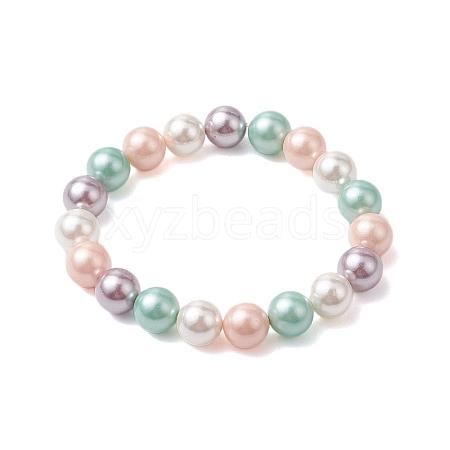 8mm Round Polished Shell Pearl Beaded Stretch Kids Bracelets for Girls BJEW-JB10878-02-1