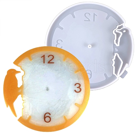 Flat Round with Woodpecker DIY Silicone Clock Display Molds SIMO-PW0015-48B-1