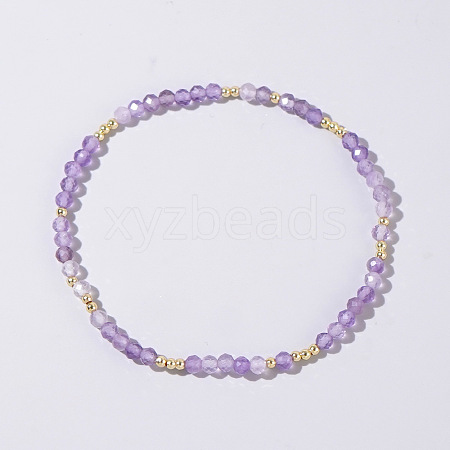 Natural Amethyst Round Beads Stretch Bead Bracelets for Women CQ7665-2-1