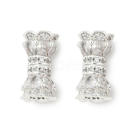 Brass Micro Pave Clear Cubic Zirconia Screw Clasps KK-H202-02C-S-1