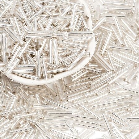 Silver Lined Transparent Glass Bugle Beads SEED-R028-2x15-B02-1