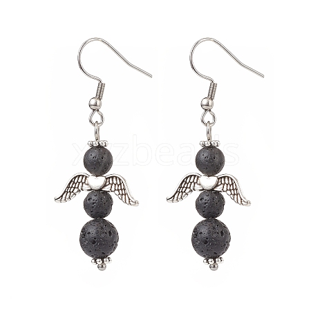 Natural Lava Rock Fairy Dangle Earrings EJEW-JE05055-1