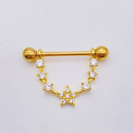 304 Stainless Steel Clear Cubic Zirconia Star Nipple Rings WG994A5-06-1