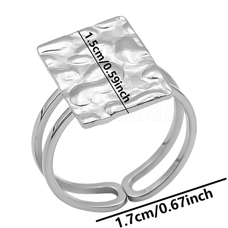 Non-Tarnish Minimalist Square 304 Stainless Steel American European Wide Band Cuff Open Rings for Women WR1392-1-1