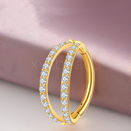 316 Surgical Stainless Steel Micro Pave Clear Cubic Zirconia 2 Line Hoop Cartilage Earrings WGDA01E-04-1