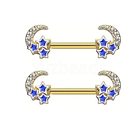 316L Surgical Stainless Steel Royal Blue Enamel Moon Nipple Rings WG12885-03-1