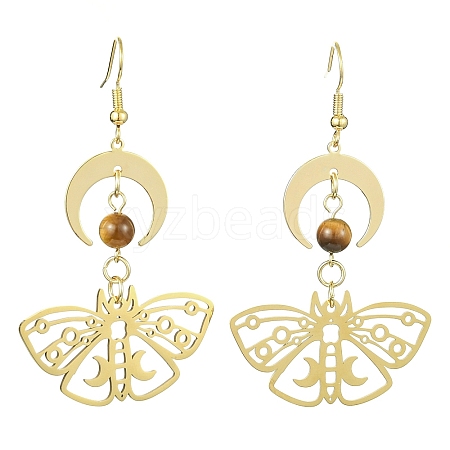 Moon & Butterfly Brass Dangle Earrings EJEW-TA00374-1