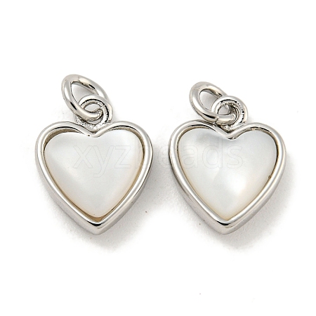 Natural Shell & Brass Heart Charms with Jump Rings KK-P275-09P-1