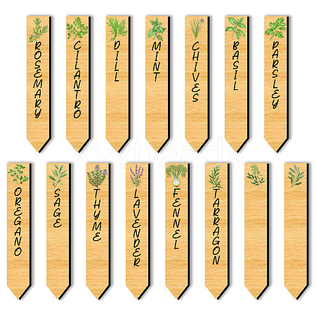 15Pcs 15 Style Wood Plant Labels WOOD-WH0501-001-1