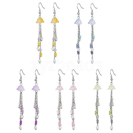 Bohemian Style Glass & Seed Beaded Flower Dangle Earrings EJEW-JE05579-1
