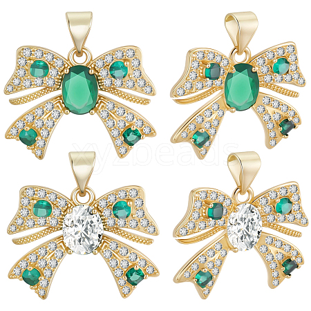6Pcs 2 Colors Brass Micro Pave Cubic Zirconia Pendants KK-BBC0020-51-1