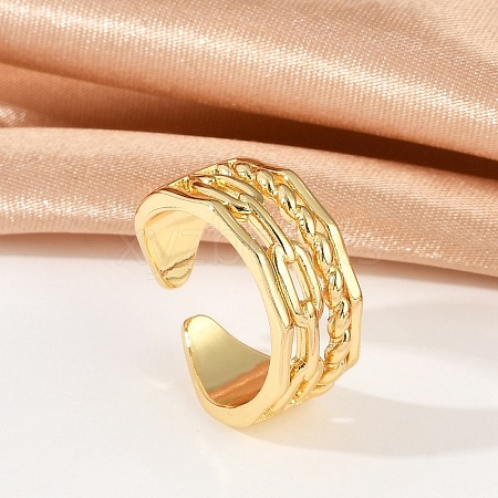 Oval Chain Brass Open Cuff Rings for Unisex RJEW-G343-03G-1