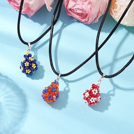 3Pcs 3 Colors Glass Seed Beaded Teardrop Pendant Necklaces NJEW-MZ00069-1