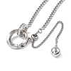 304 Stainless Steel Micro Pave Clear Cubic Zirconia Ring Pendant Twisted Chain Lariat Necklaces NJEW-P318-01P-2