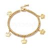 Vacuum Plating 304 Stainless Steel Crown Charm Bracelet with 201 Stainless Steel Round Beads for Women BJEW-B057-23G-1