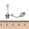 Skull 316 Surgical Stainless Steel Red Cubic Zirconia Belly Button Rings EJEW-G416-34AS-5