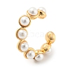 Brass Ring Cuff Earrings with Plastic Pearl Beaded EJEW-M232-03G-1