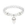 Natural Quartz Crystal Round Beaded Stretch Bracelet with Bullet Charms BJEW-JB09018-03-1