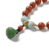 Cinnabar & Sandalwood Beaded Stretch Bracelets with Glass Lotus Pod Charms BJEW-B080-05-2