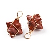 Natural Red Jasper Copper Wire Wrapped Pendants G-B041-02G-11-3