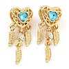 Rack Plating Alloy Pave Indicolite Rhinestone Heart with Feather European Dangle Charms FIND-B034-19G-02-1