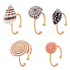 5Pcs 5 Styles Adjustable Conch Shell Brass Cuff Rings RJEW-WR0001-03-1