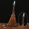 Wood Witch Broom with Synthetic Quartz Pendant Decorations AUTO-PW0001-15H-1