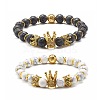 Electroplated Natural Lava Rock & Synthetic Howlite Beads Stretch Bracelets Set for Girl Women BJEW-JB06924-1