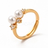 Shell Pearl Beaded Adjustable Ring with Clear Cubic Zirconia RJEW-C048-14G-1