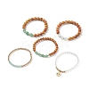 5Pcs 5 Style Natural Wood & Mixed Stone Beaded Stretch Bracelets Set BJEW-JB08823-4