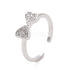 Clear Cubic Zirconia Heart Bowknot Open Cuff Ring RJEW-E072-06P-1