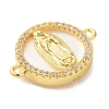 Rack Plating Brass Micro Pave Clear Cubic Zirconia Religion Connector Charms KK-L220-003G-01-2