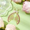 Butterfly Wing Natural Rose Quartz & Seed Beads Dangle Earrings EJEW-MZ00165-2