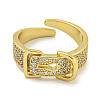 Rack Plating Brass Micro Pave Cubic Zirconia Belt Shape Open Cuff Rings for Women RJEW-F162-10G-2