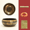 Tibetan Brass Singing Bowl & Wood Striker & Cloth Mat & Burlap Bag Set RELI-PW0004-02D-01-1