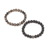 2Pcs 2 Style Natural Tibetan 3-Eye dZi Agate & Lava Rock Mala Bead Bracelets Set BJEW-JB07889-4