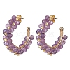 Natural Amethyst Round Beaded Ring Stud Earrings EJEW-JE05430-03-1