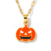 Stainless Steel Enamel Halloween Pumpkin Pendant Dapped Chain Necklaces BZ8585-2