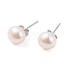 Natural Pearl Round Bead Stud Earrings EJEW-E298-01D-01P-1