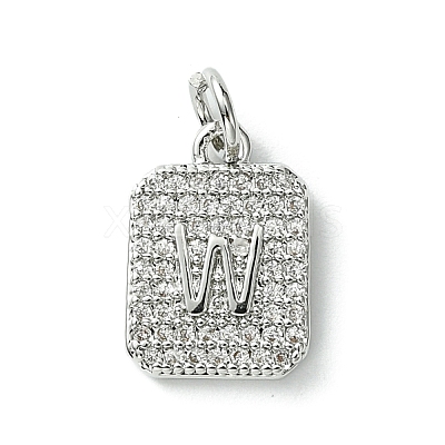 Rack Plating Brass Micro Pave Clear Cubic Zirconia Charms KK-G501-01W-P-1